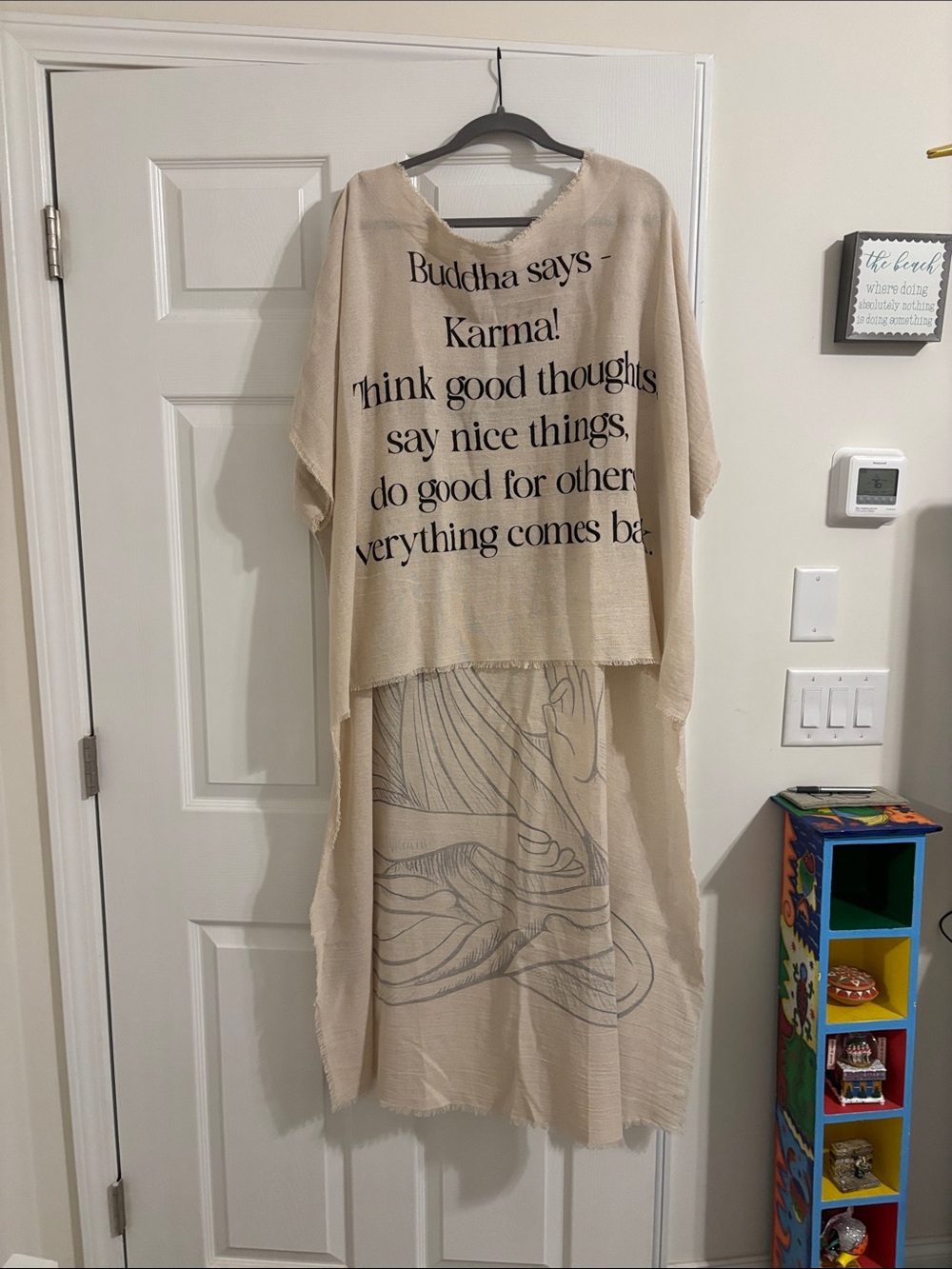 Beige Statement Buddha Tunic Dress